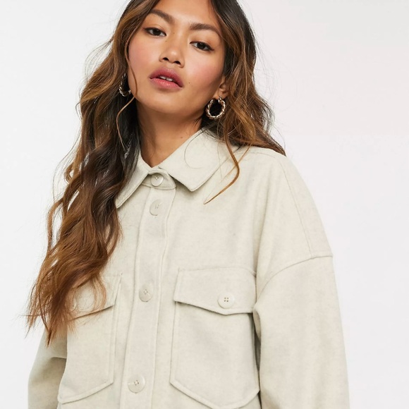 Stradivarius flannel button down in beige - Picture 2 of 5